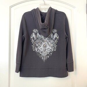 Vintage Express Hoodie Medium Dark Gray Embellished Full Zip
